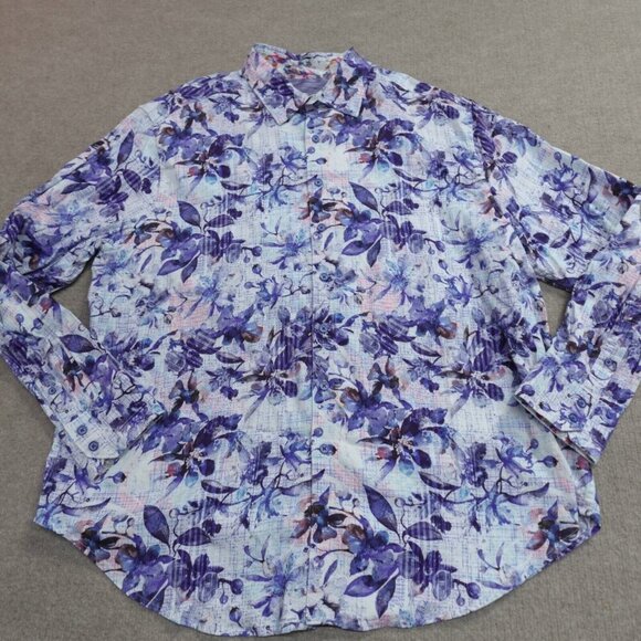 Robert Graham Shirt 1XL Blue Geometric Flip Cuff Scorpion Embroidery - Picture 1 of 9